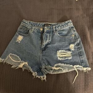 Prettylittlething High Waisted Blue Denim Shorts